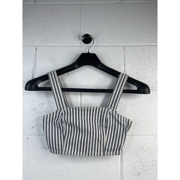 Zara Tops - Zara Striped Denim Crop Top in Navy/Ivory‎ Size Small EUC